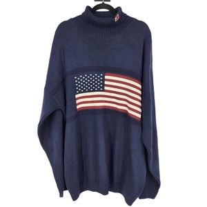 Vintage Blue Polo Jeans Ralph Lauren American Flag Turtleneck  Sweater Sz 2X